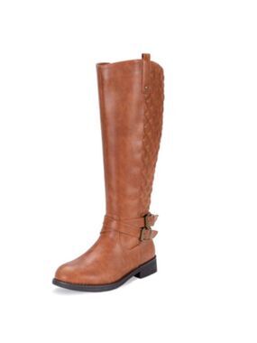 Women's Size 8W Knee High Boots, Tall Riding Boot Low Heel with Wide Calf Brown